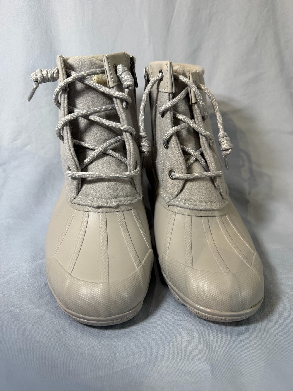 Sperry Light Gray Duck Boots - Lace-Up Waterproof Winter Ankle Boots